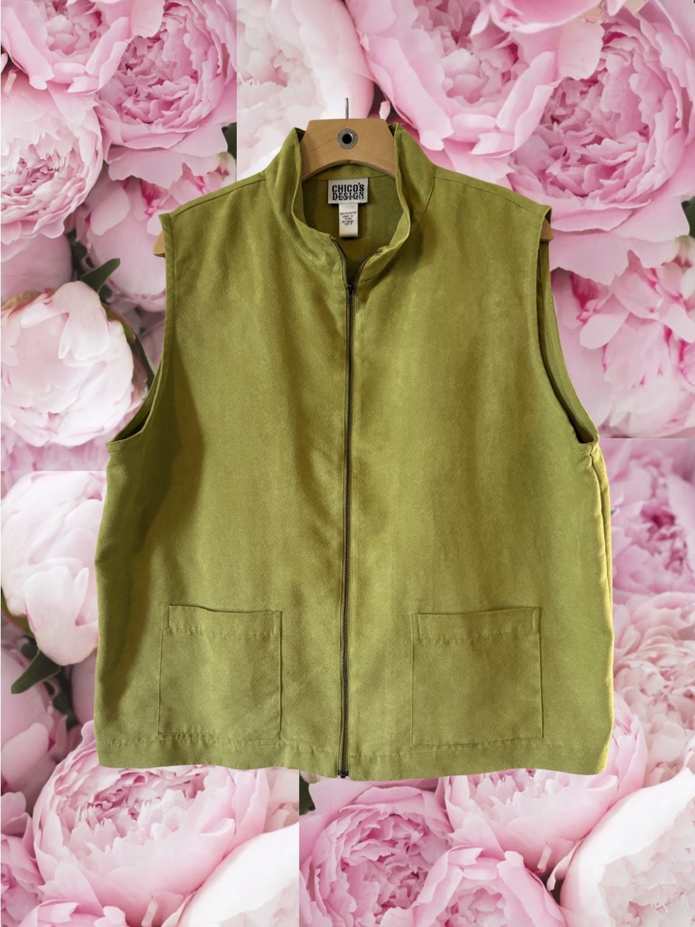 Chico’s Bright Green Faux Suede Zip Up Vest